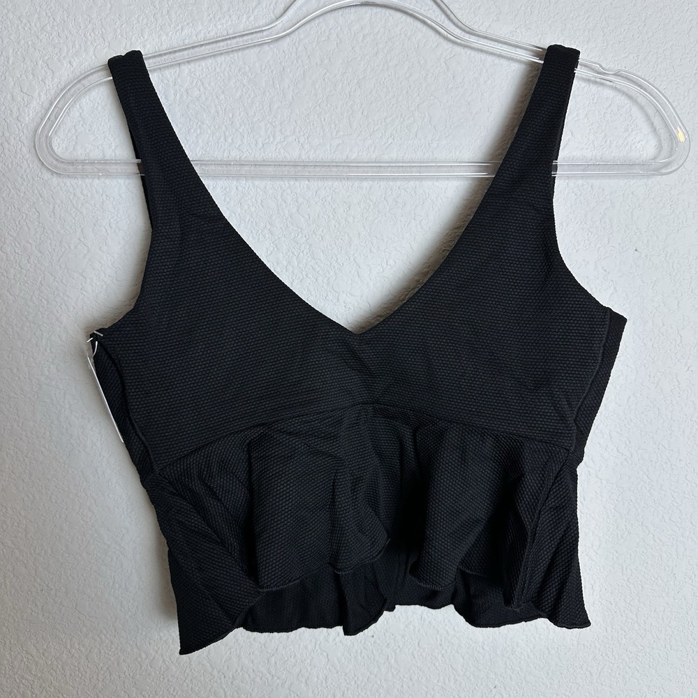 NEW Spanx Swim pique longline flounce swim top Crop Tankini Black Size SMALL - Picture 7 of 11